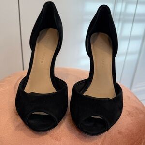 Veronica Beard Black Suede Peep-Toe Heels